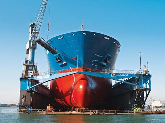 Vessel in floating dock for Heisco in Kuwait-Shwaikh Port